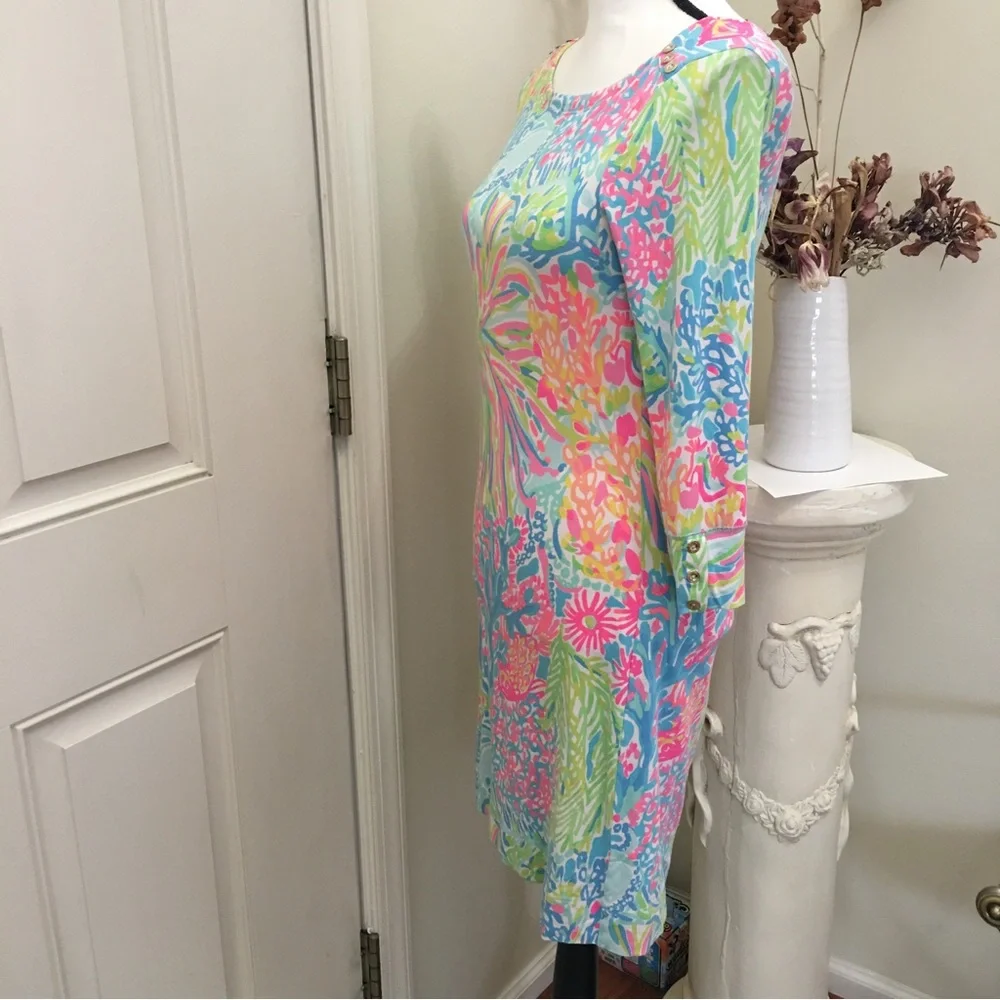Lili Pulitzer xs long sleeve coral kelp sea neon fireworks stretch spandex dress - Picture 3 of 11